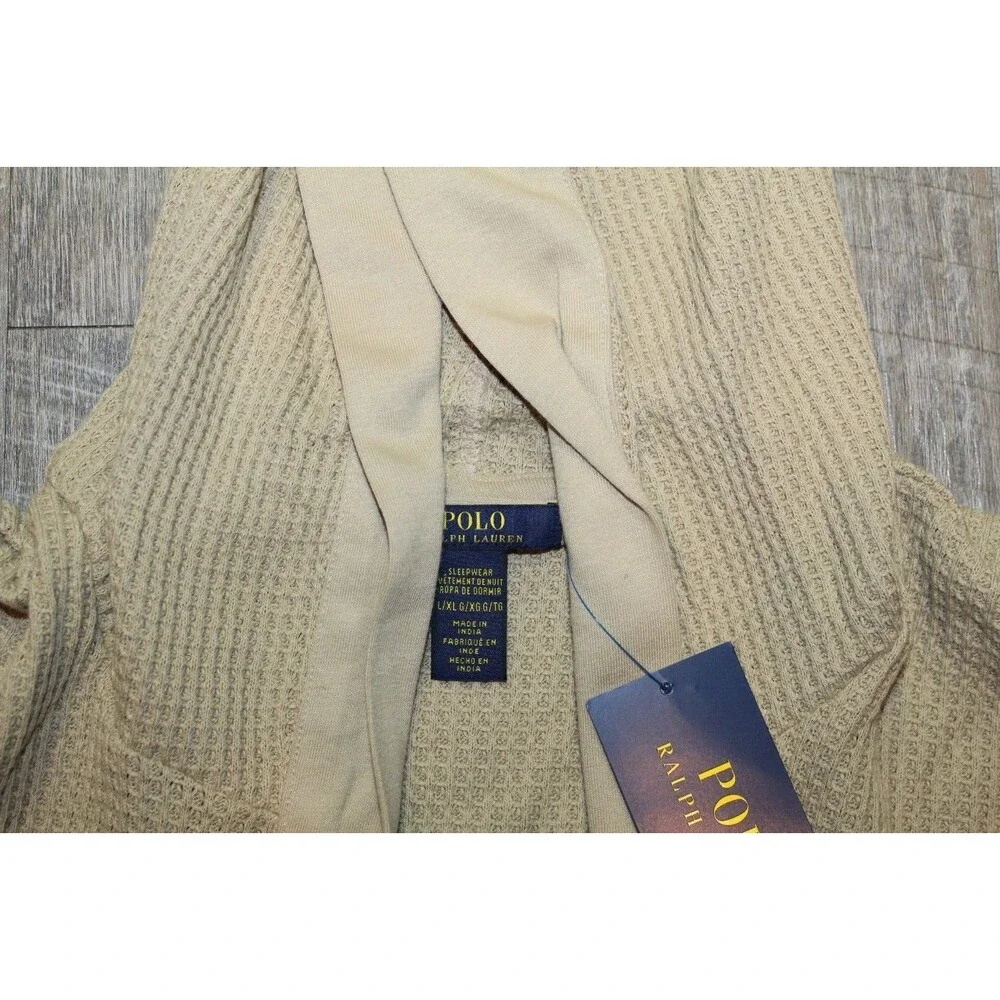 POLO RALPH LAUREN MEN'S THERMAL HOODED ROBE KHAKI TAN SZ‎ NWT